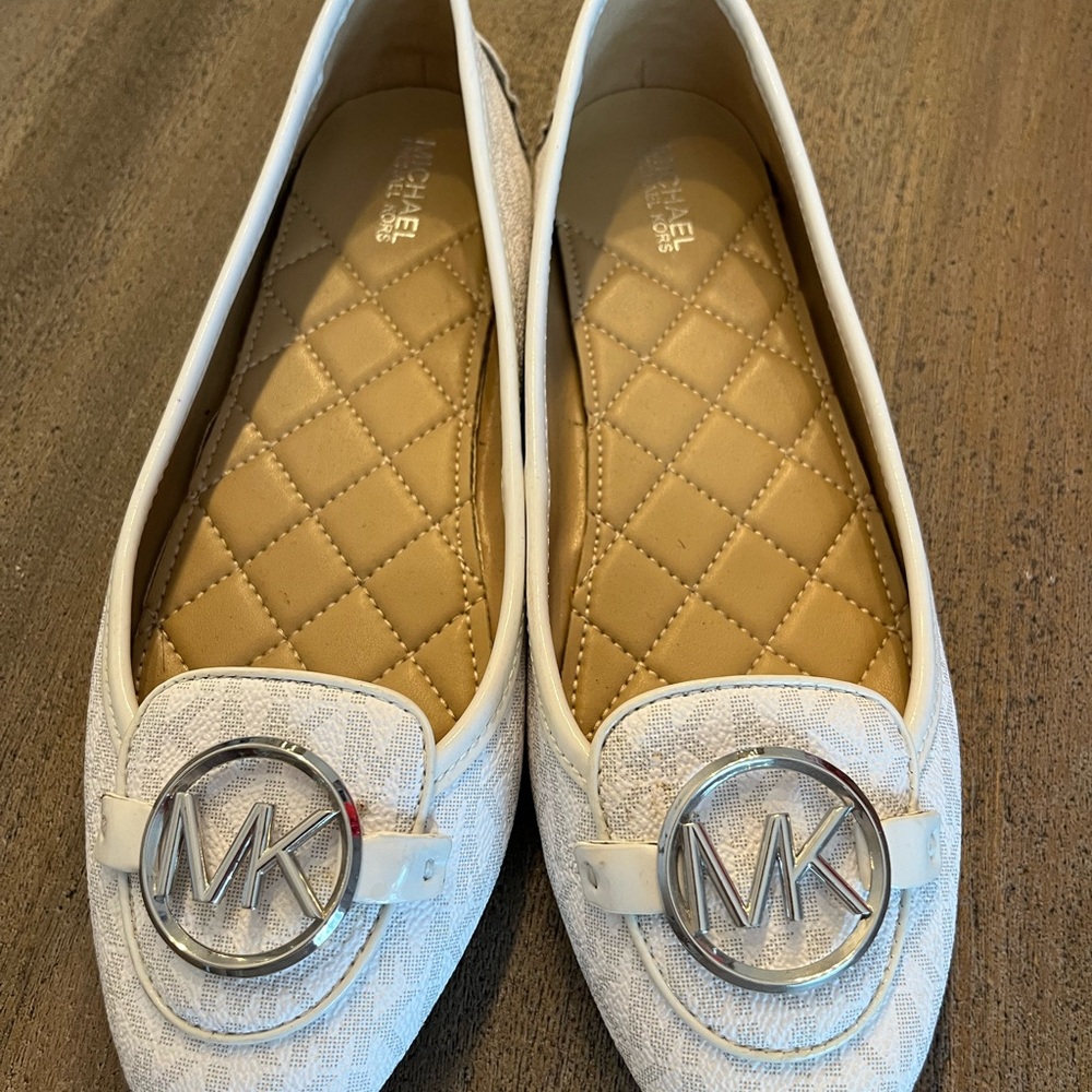 Michael Kors White Quilted Flats with MK Logo